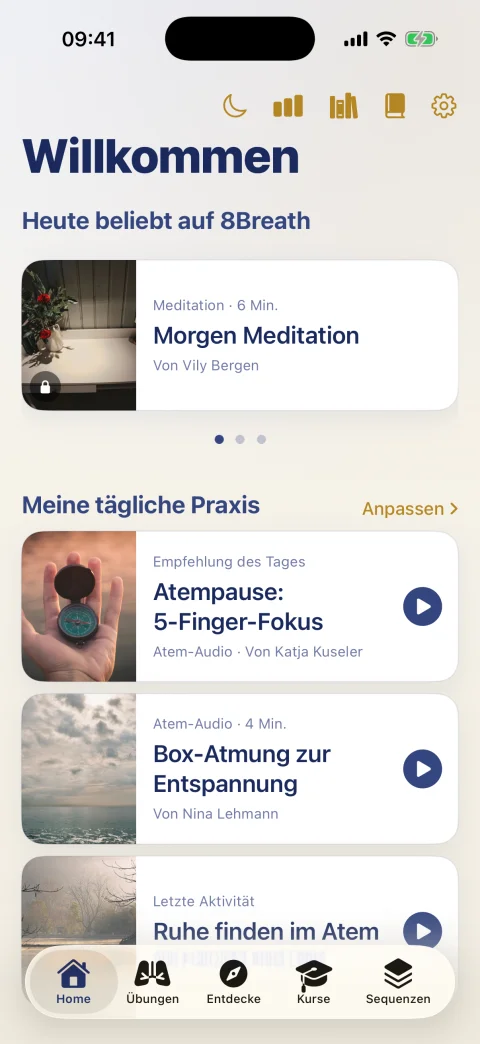 Startbildschirm von 8Breath